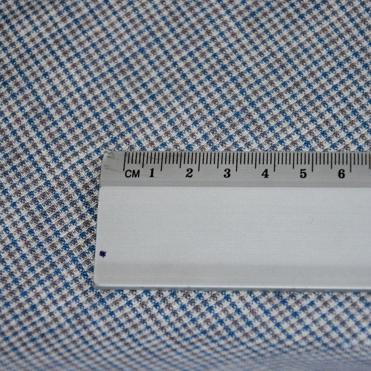 Finest light linen fabric- houndstooth white blue brown - 477L