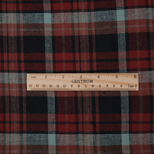 Finest light linen - tartan red black - linen fabric - 481L