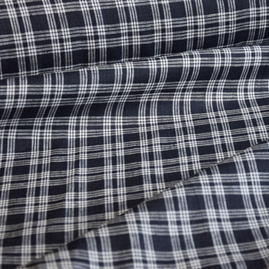 Finest light linen - tartan black white - linen fabric - 491L