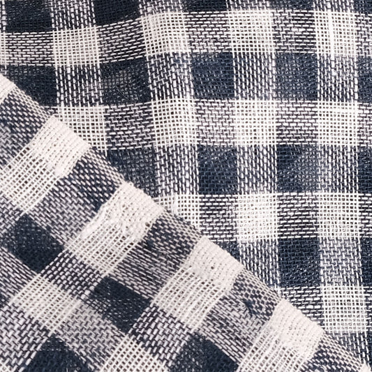 Sheer linen fabric - black white check - 963Z