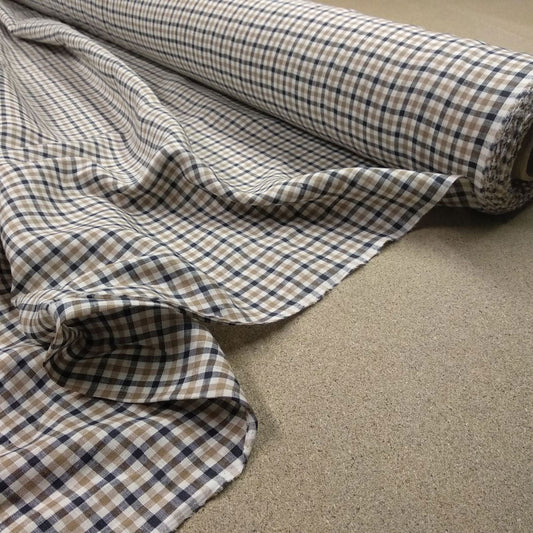 Gingham check brown - linen fabric - 219L