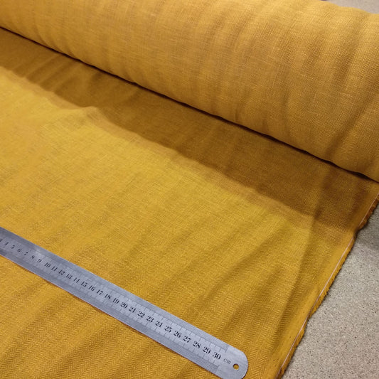 Herringbone - mustard yellow - 100% linen fabric - 283M