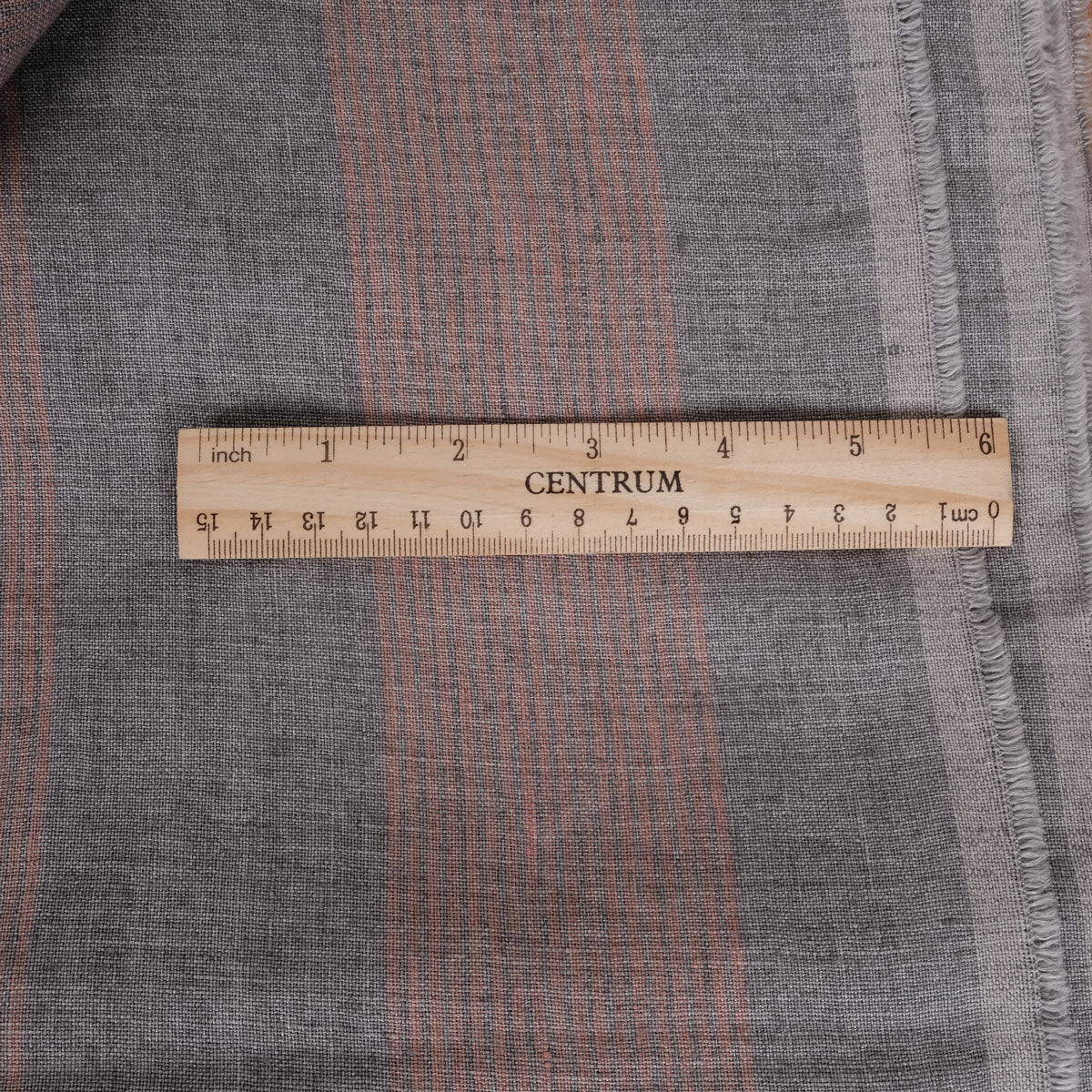 Grey linen fabric - pink stripes - 485A