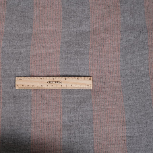 Grey linen fabric - pink stripes - 485A