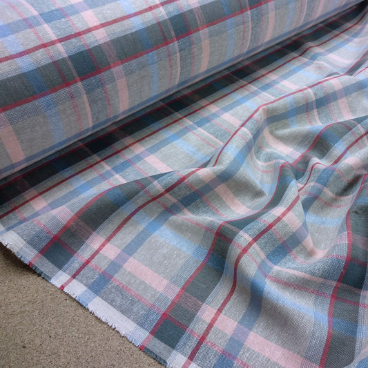 Tartain - blue grey bordo - linen fabric - 284M