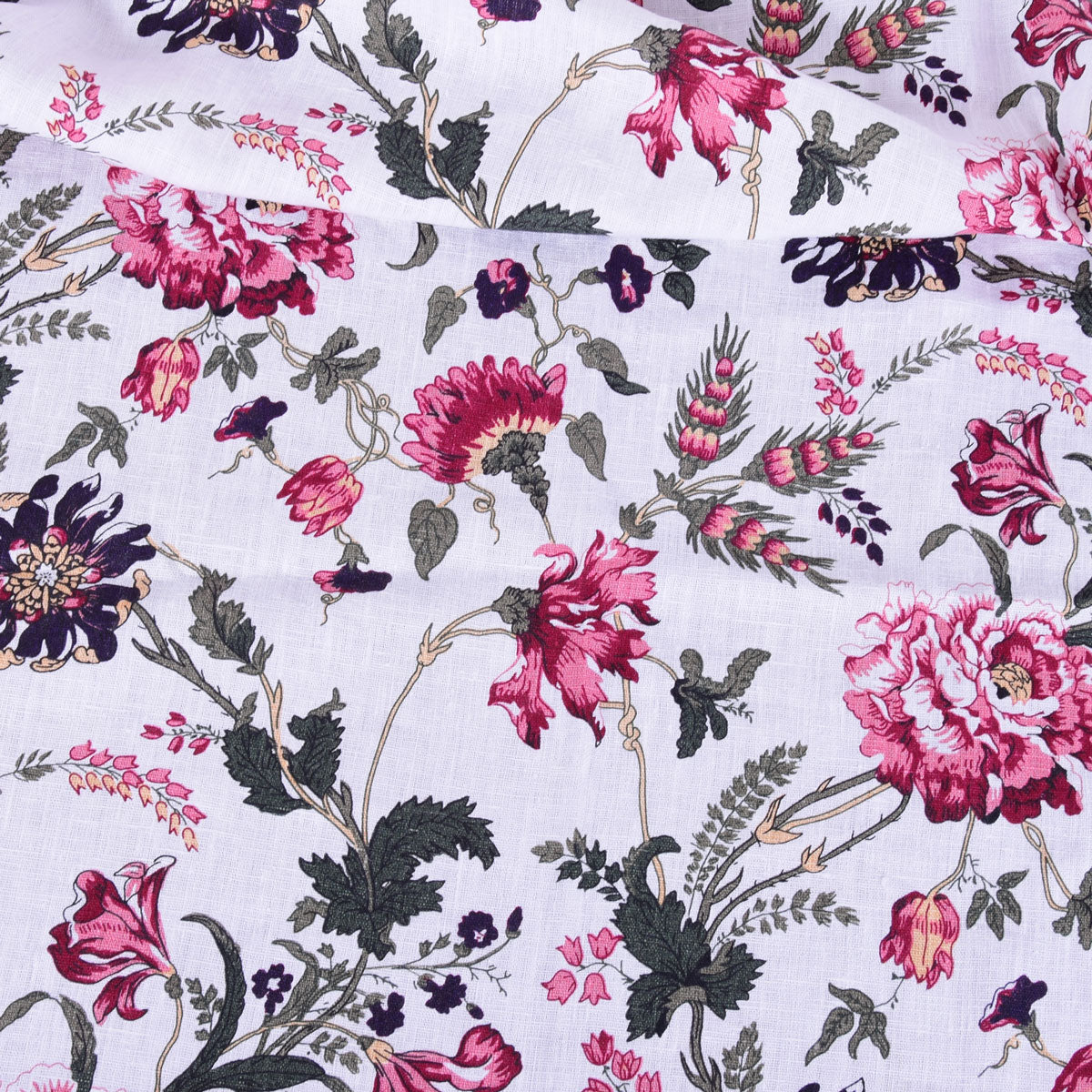 Peonny print on white linen fabric - 984Z