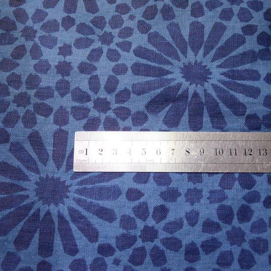 Floral on blue - printed linen fabric - 597P