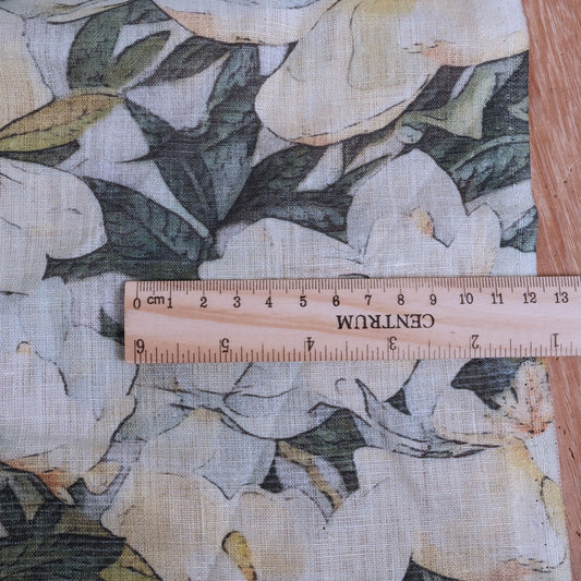 Green floral print linen fabric - 262P