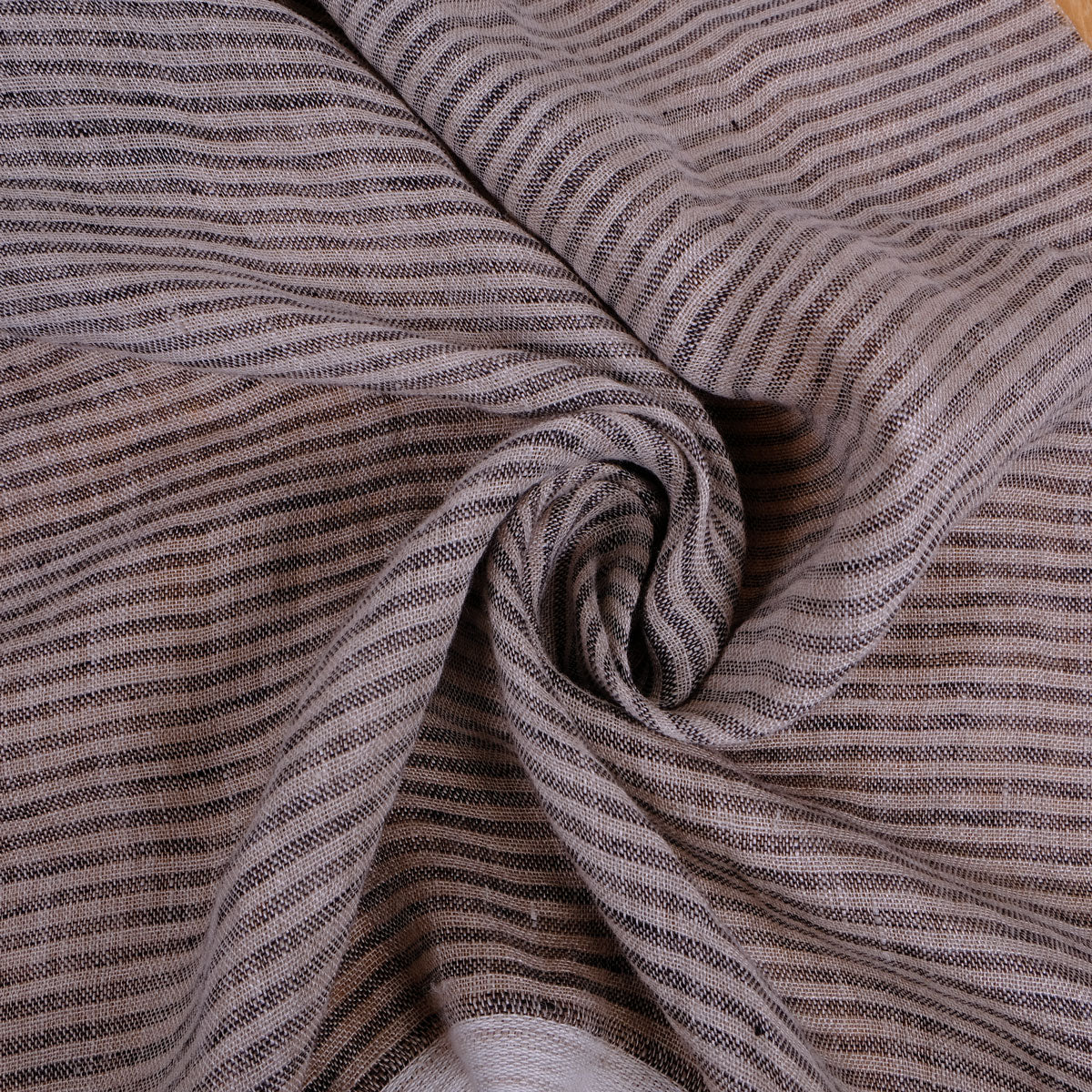 Sheer linen fabric - grey black striped - 495L