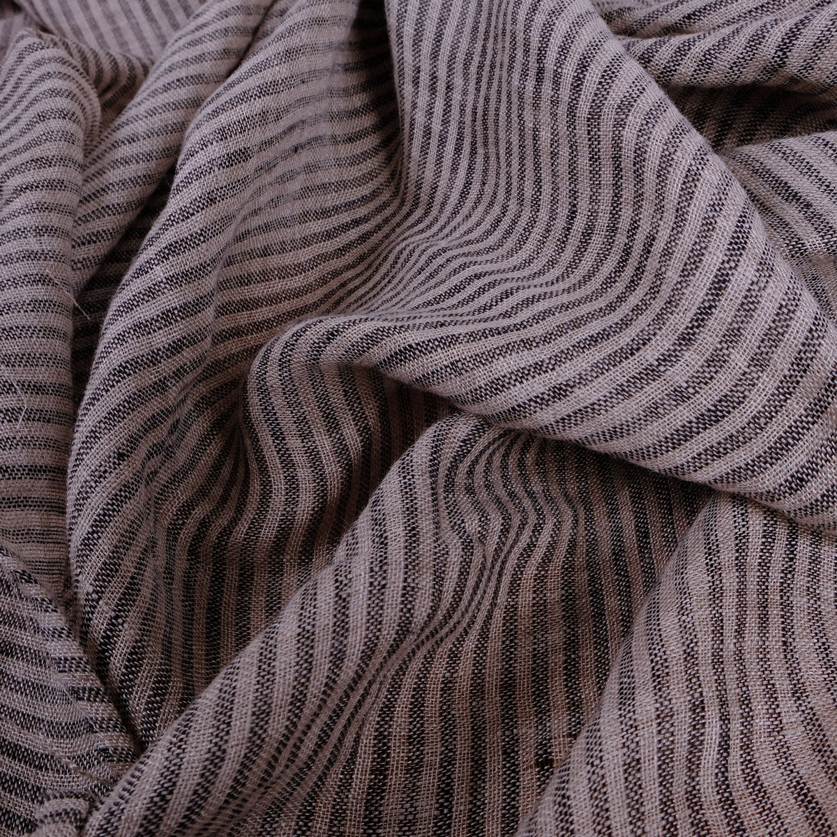 Sheer linen fabric - grey black striped - 495L
