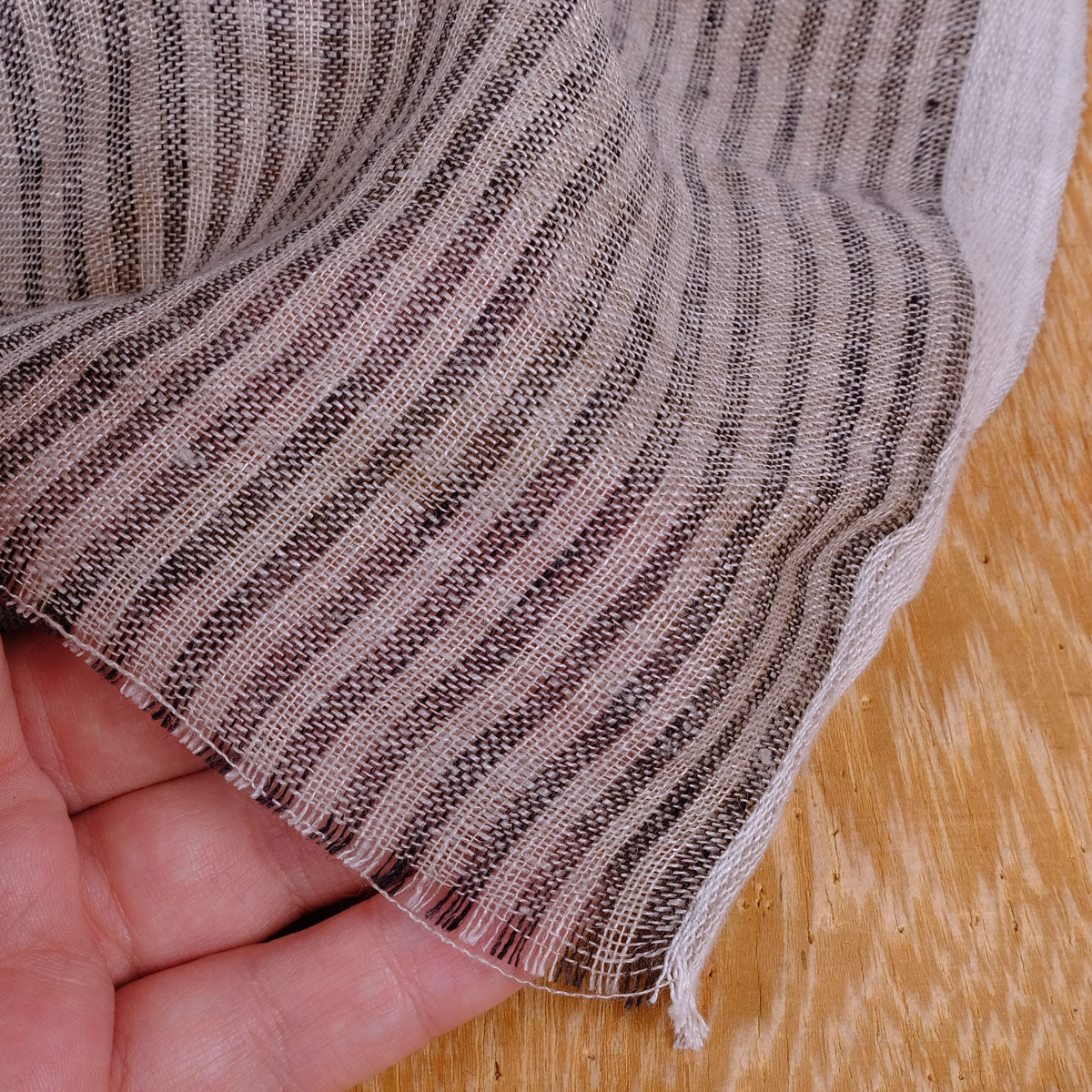 Sheer linen fabric - grey black striped - 495L