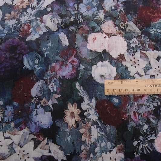 Floral print dark - 100% linen fabric - 110LP