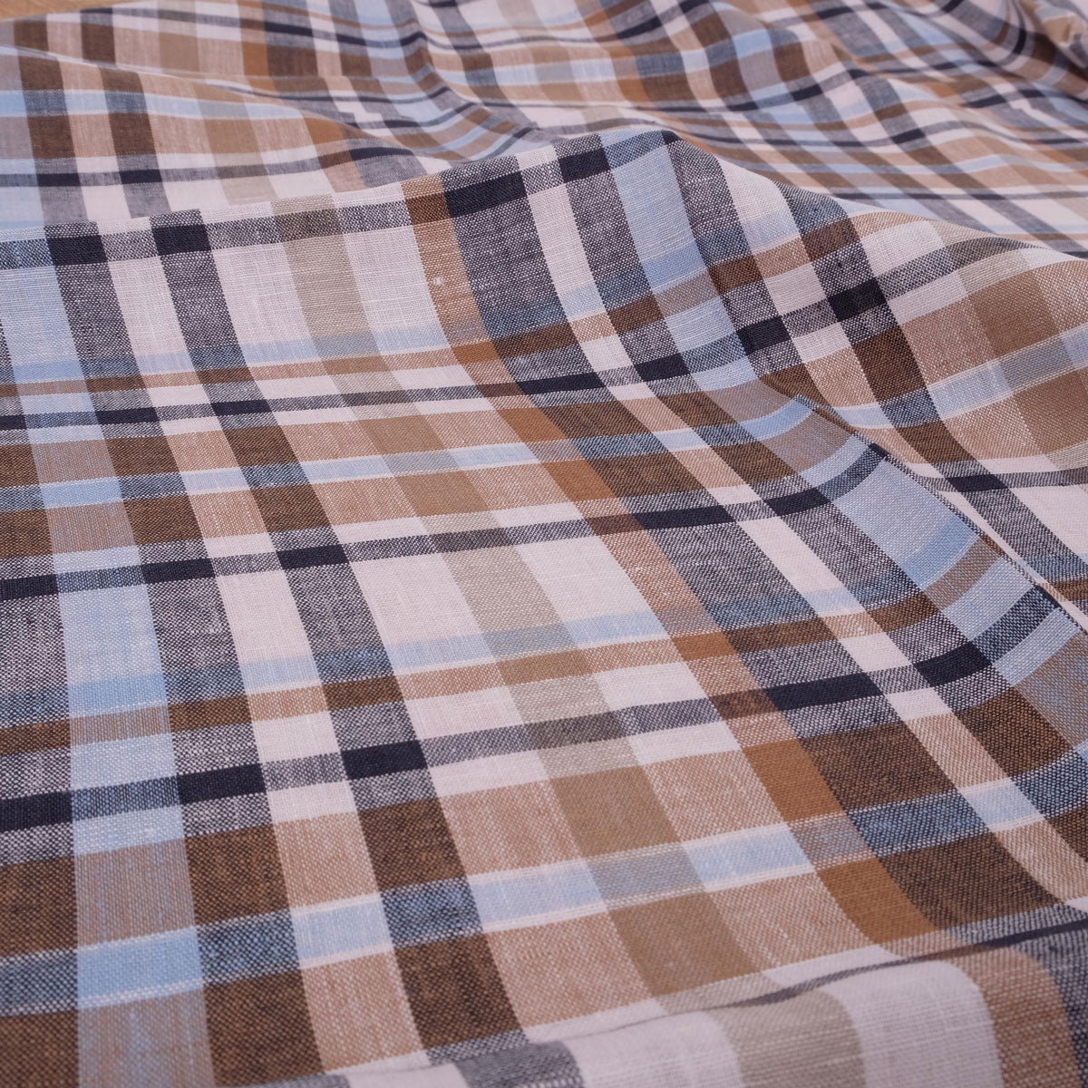 Tartain blue lightweight linen fabric - 112PL