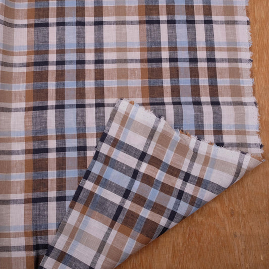 Tartain blue lightweight linen fabric - 112PL