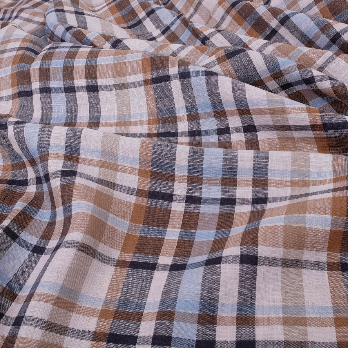 Tartain blue lightweight linen fabric - 112PL