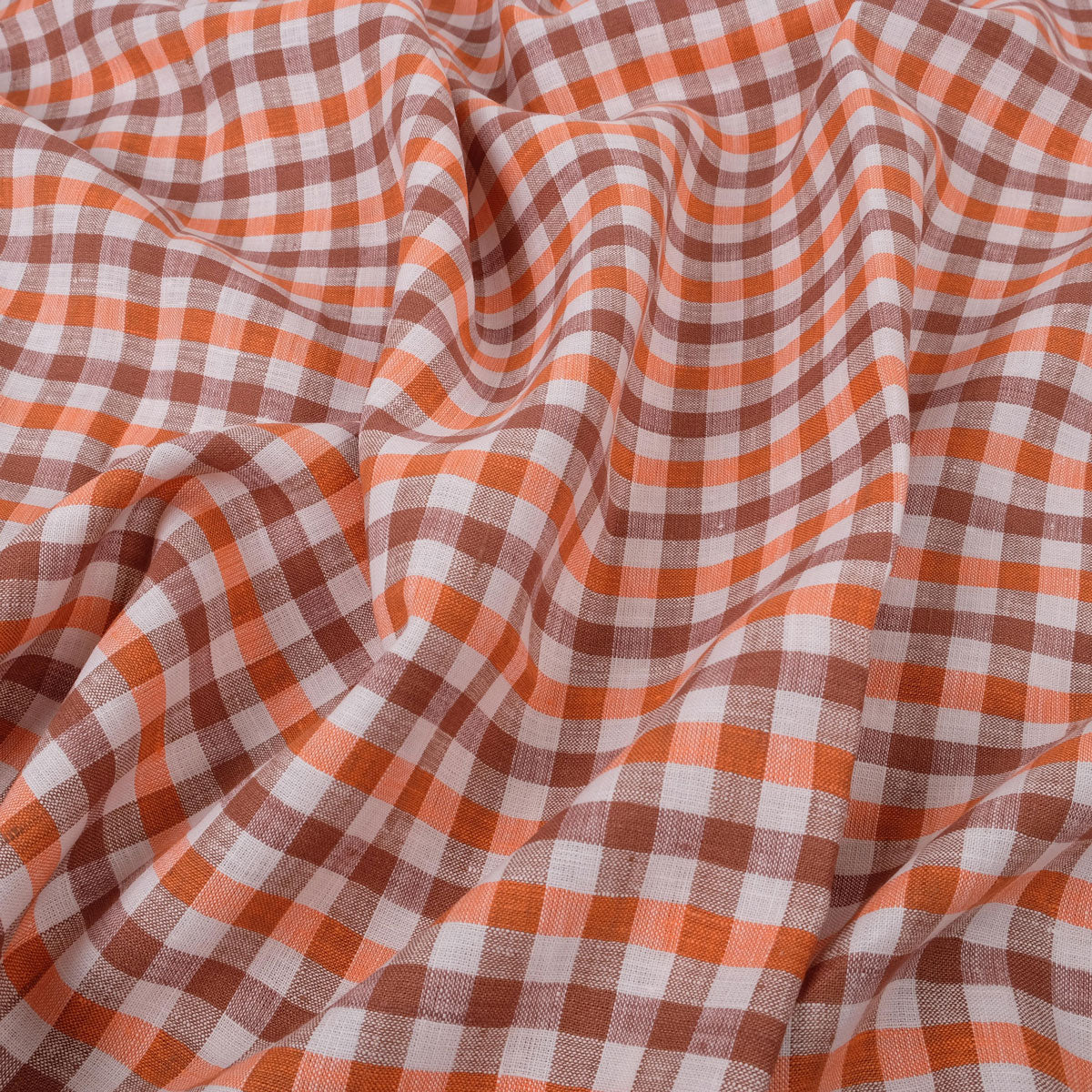Classic check orange brown - linen fabric - 113LP