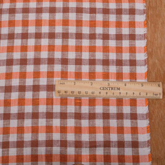 Classic check orange brown - linen fabric - 113LP