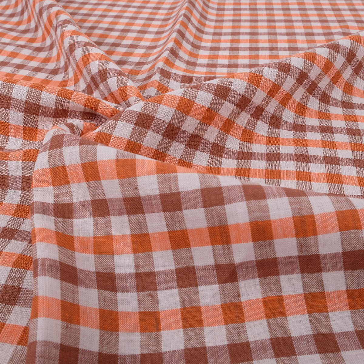 Classic check orange brown - linen fabric - 113LP