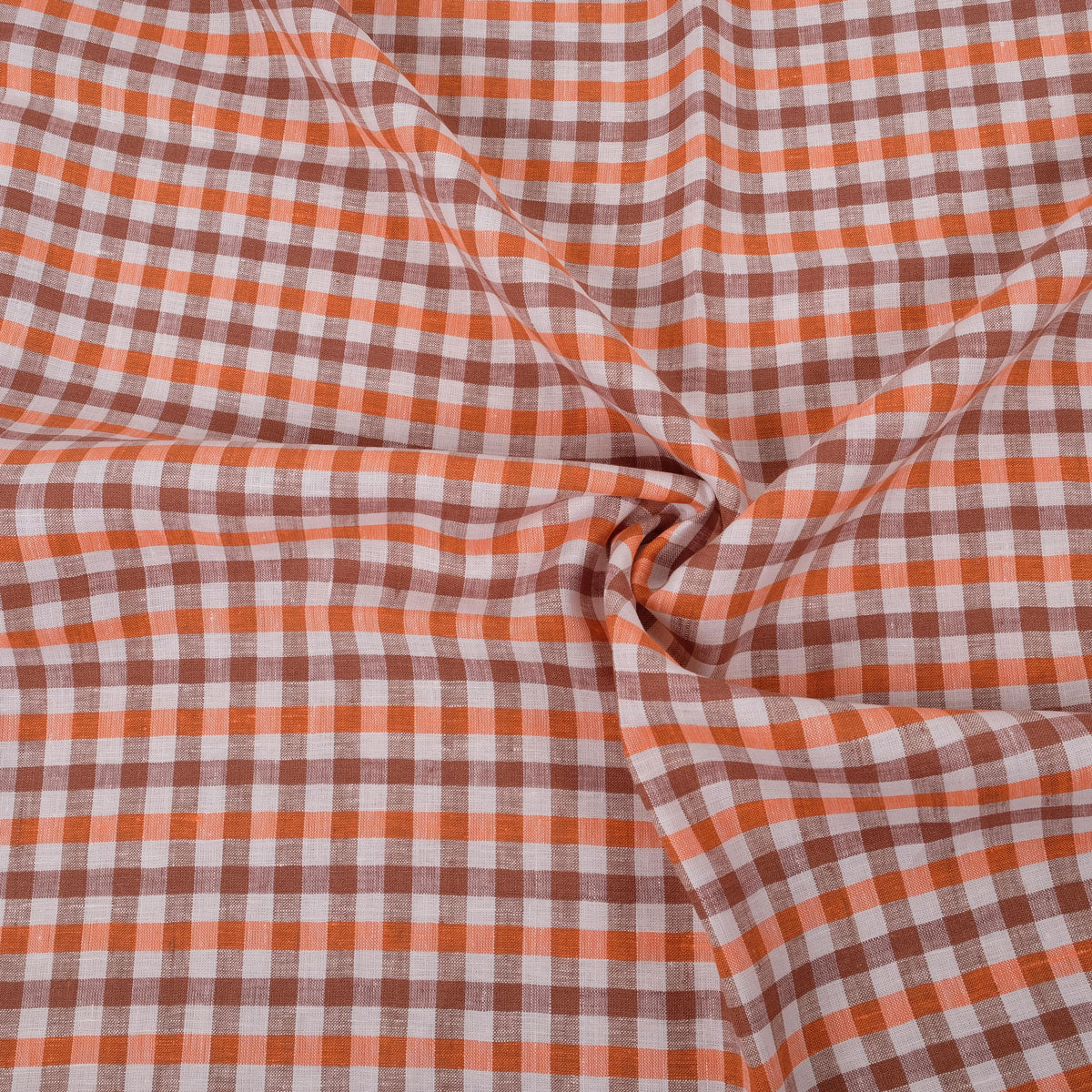 Classic check orange brown - linen fabric - 113LP
