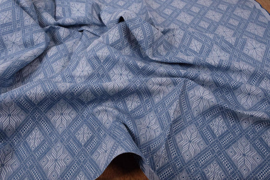 Bajore - Jacquard Blue Geometric - linen fabric - 108P
