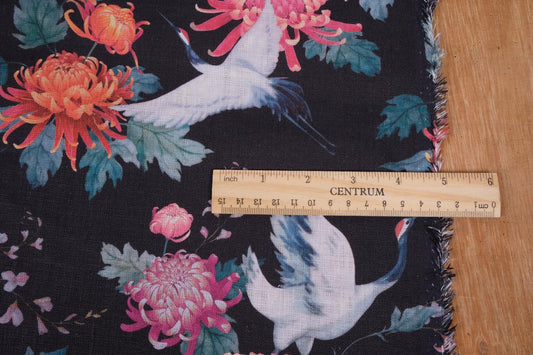 Floral with crane print - 100% linen fabric - 122LP