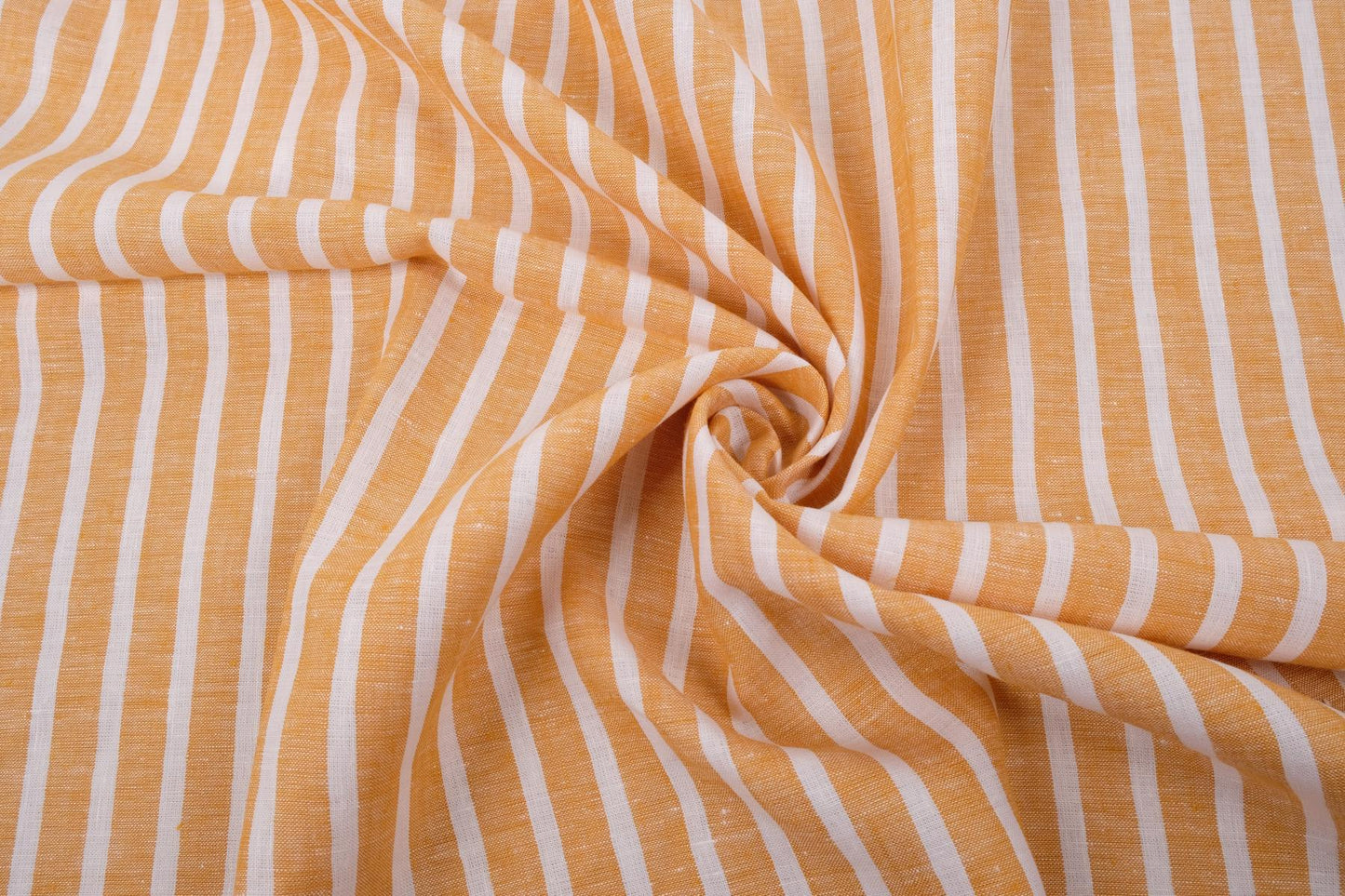 Striped - mustard with white - linen fabric - 123L