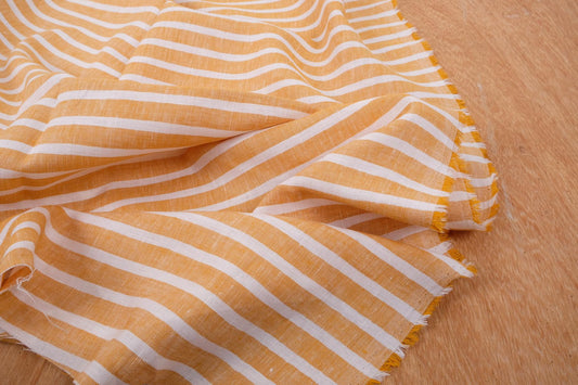 Striped - mustard with white - linen fabric - 123L