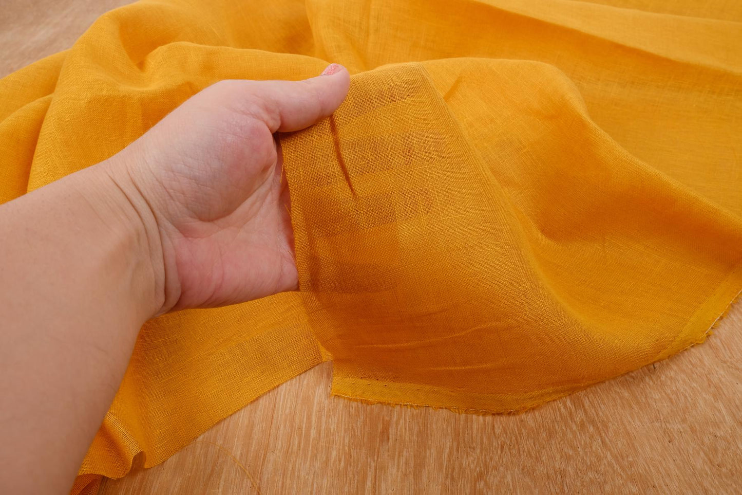 Sheer GAUZE linen fabric - mustard yellow - 155SH