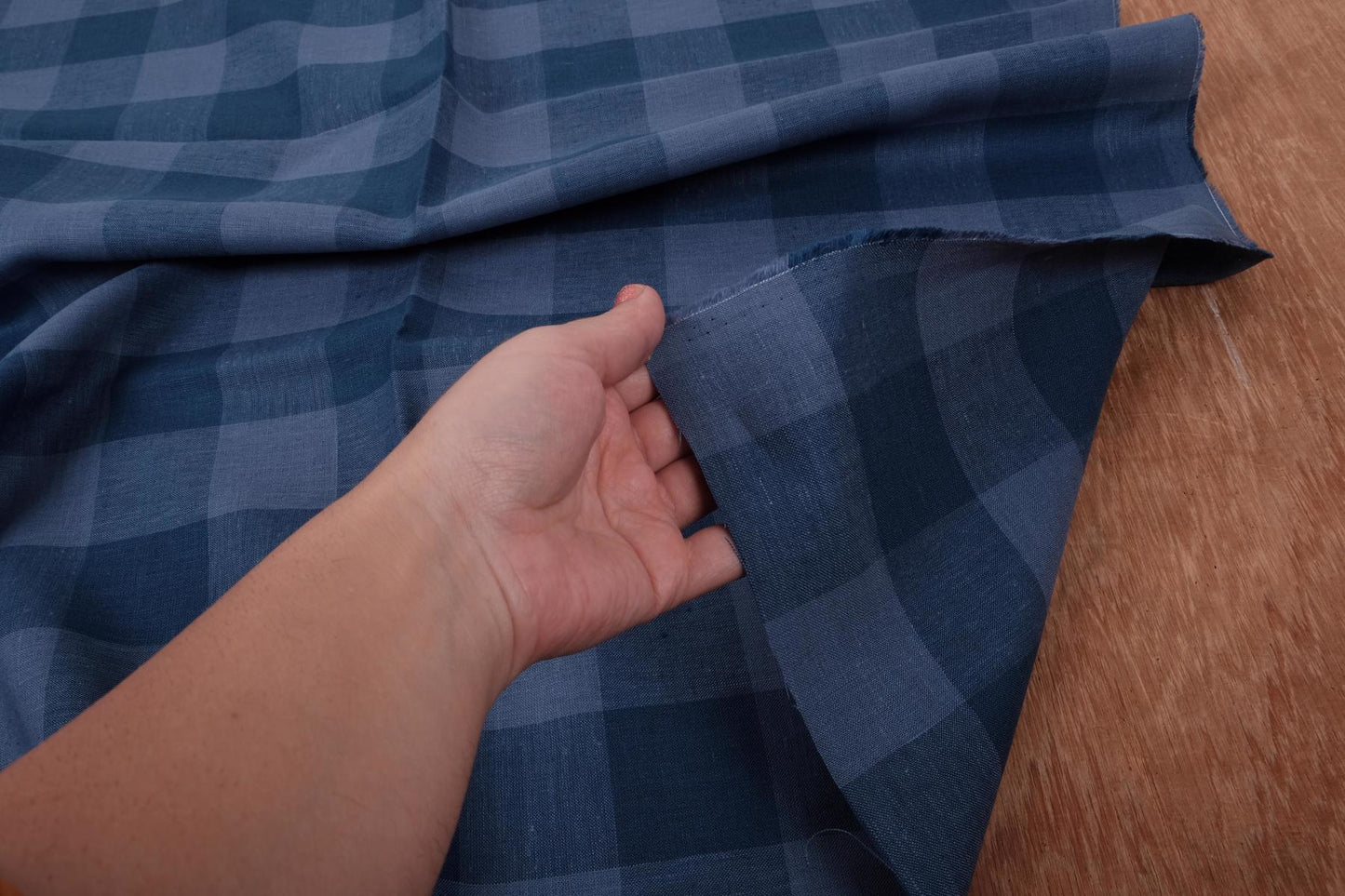 Gingham blue - linen fabric - 181R