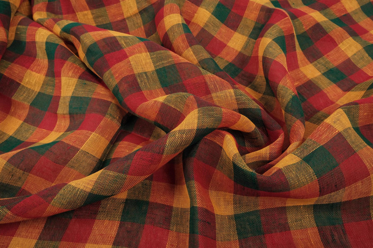 Sheer linen fabric - red green yellow - 996Z