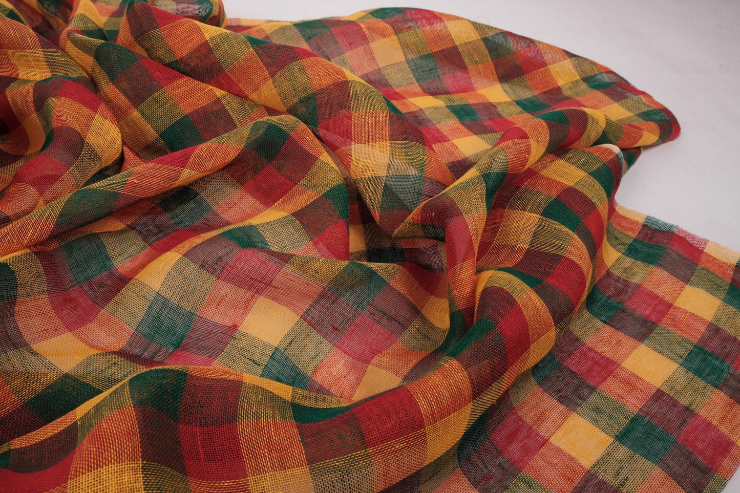 Sheer linen fabric - red green yellow - 996Z
