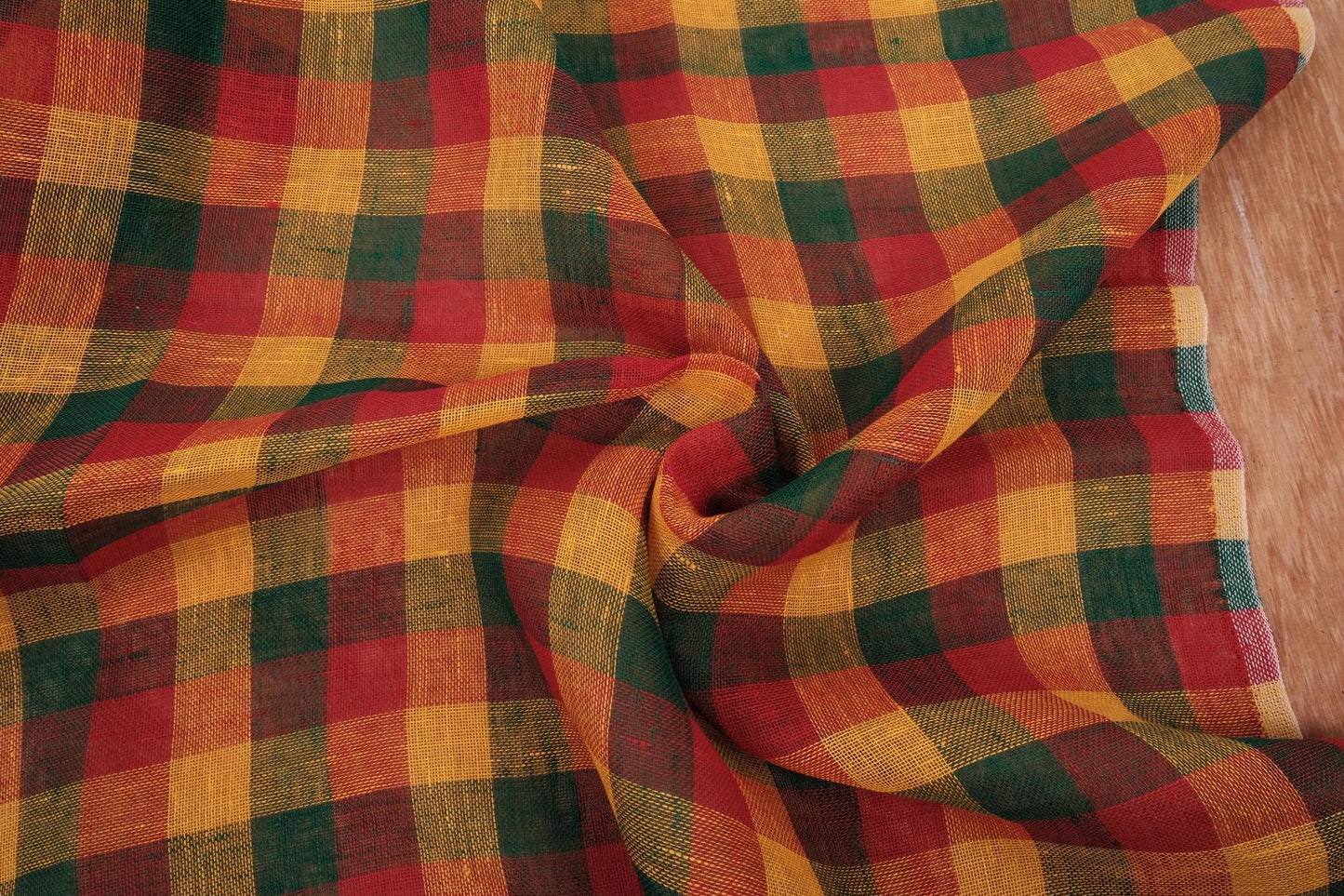 Sheer linen fabric - red green yellow - 996Z
