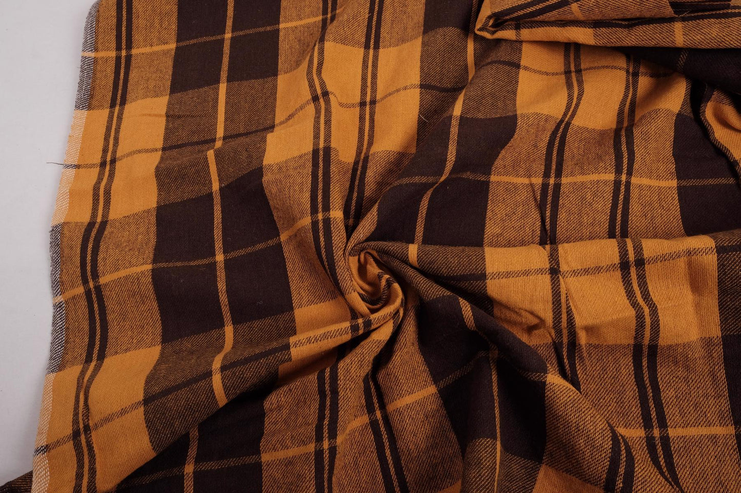 Tartain brown yellow - extra wide heavy linen fabric- 847R