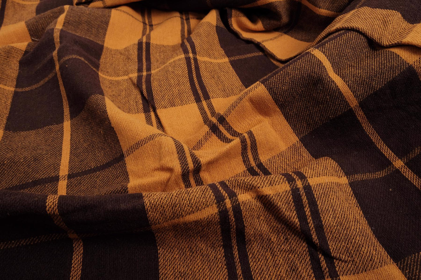 Tartain brown yellow - extra wide heavy linen fabric- 847R