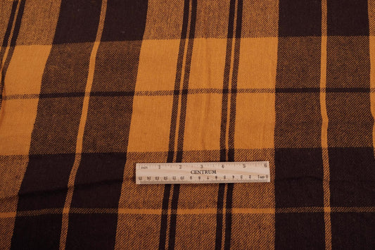 Tartain brown yellow - extra wide heavy linen fabric- 847R