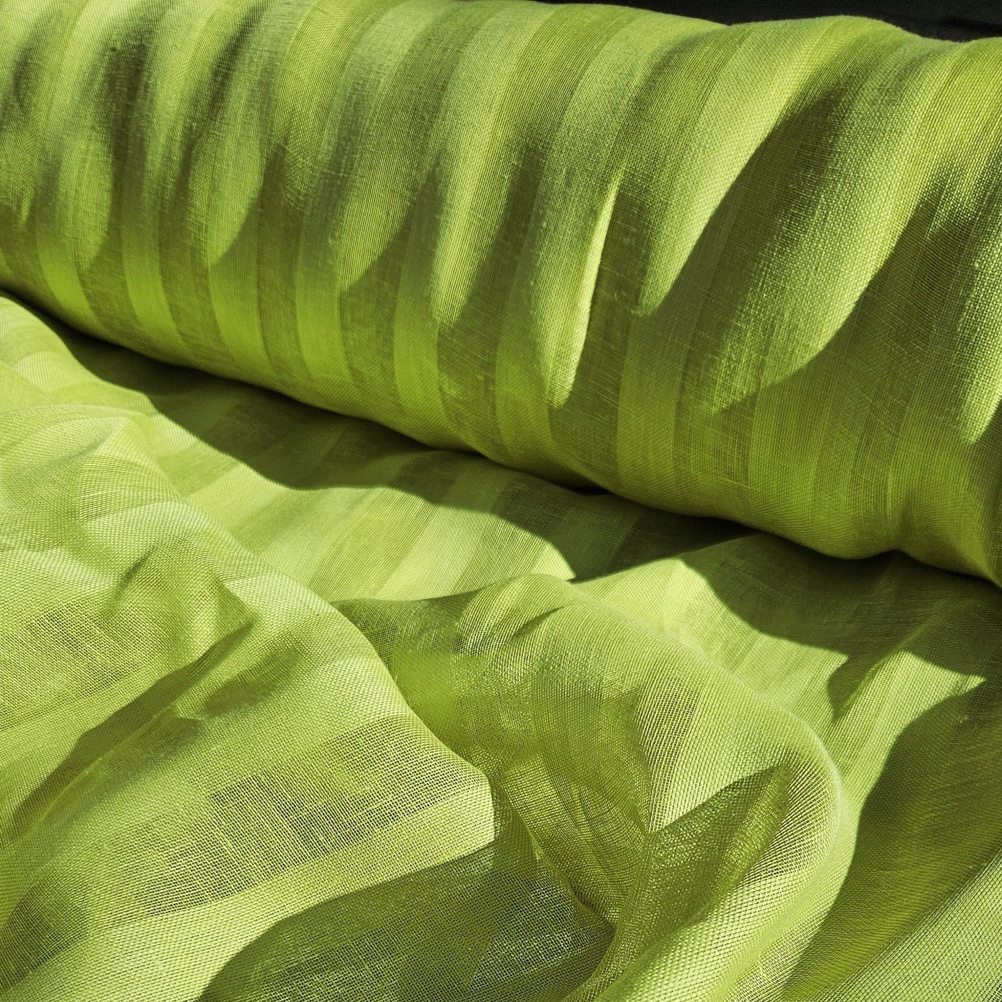 Sheer striped linen fabric - electric green - WIDE - 200SH