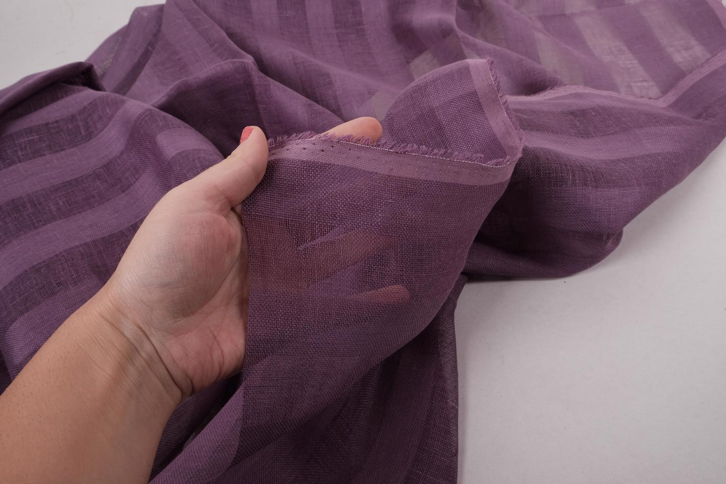 Sheer striped linen fabric - purple - WIDE - 199SH