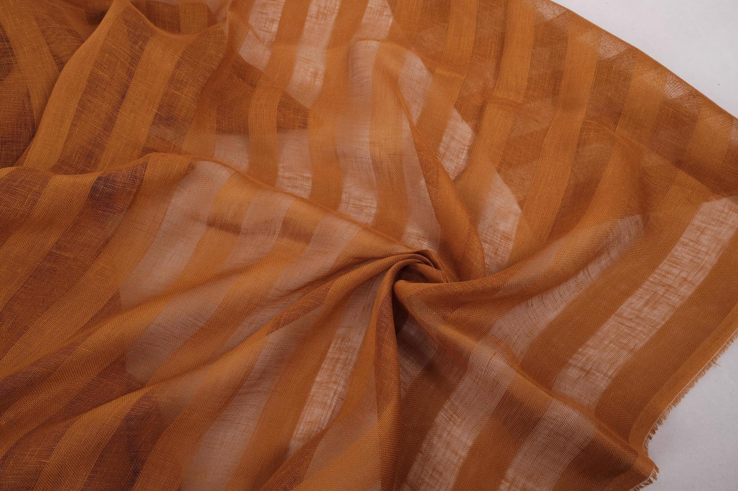 Sheer striped linen fabric - brown - WIDE - 198SH