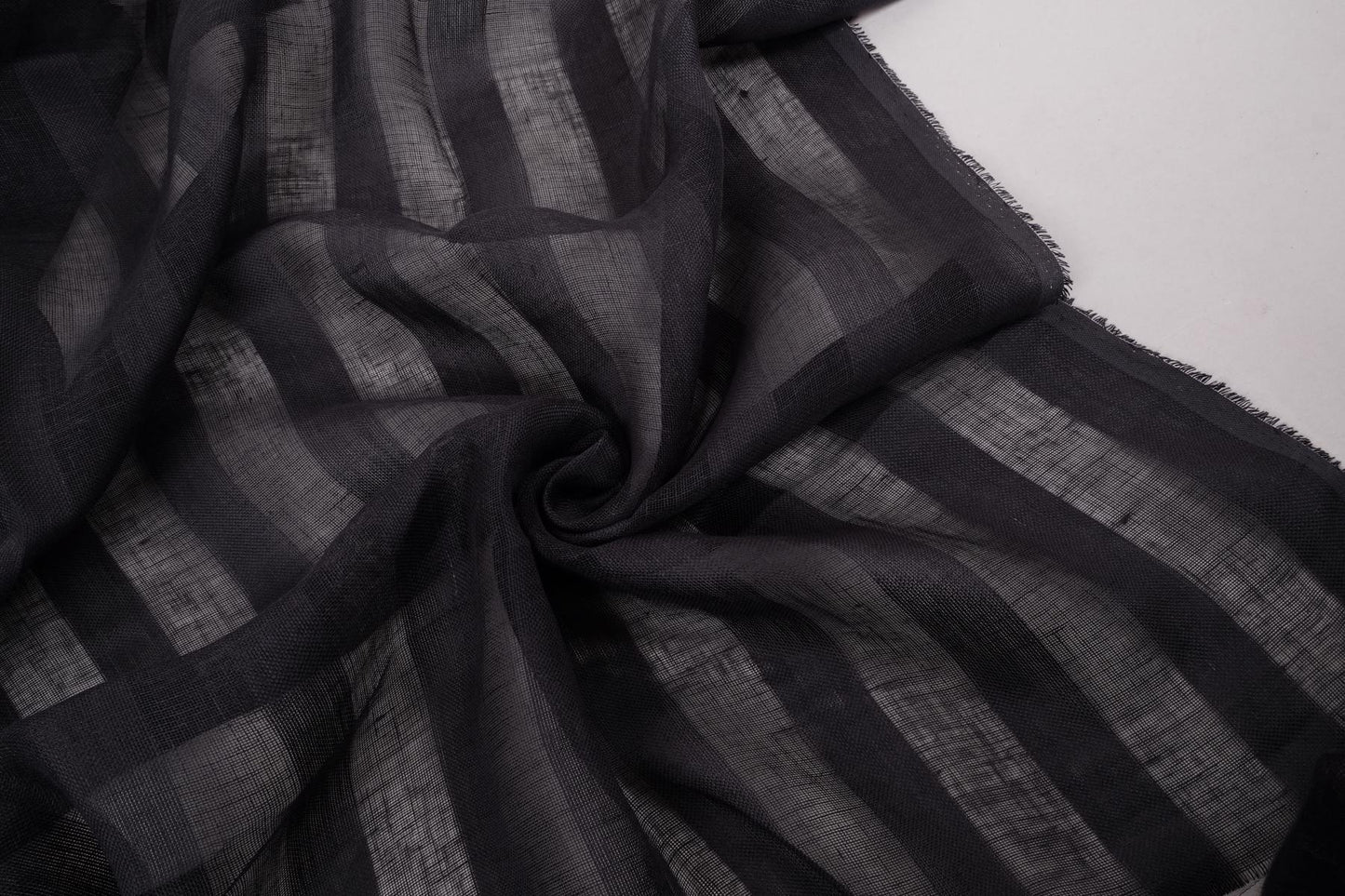 Sheer striped linen fabric - black - WIDE - 197SH