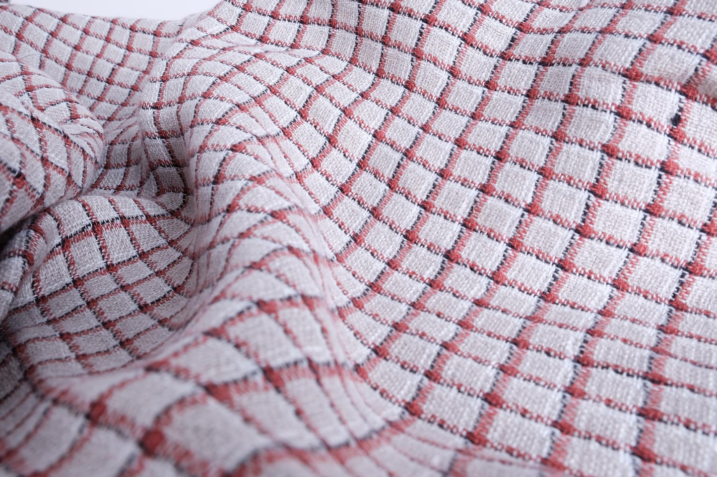 Red grey squares - linen fabric - 230gsm - 820SH