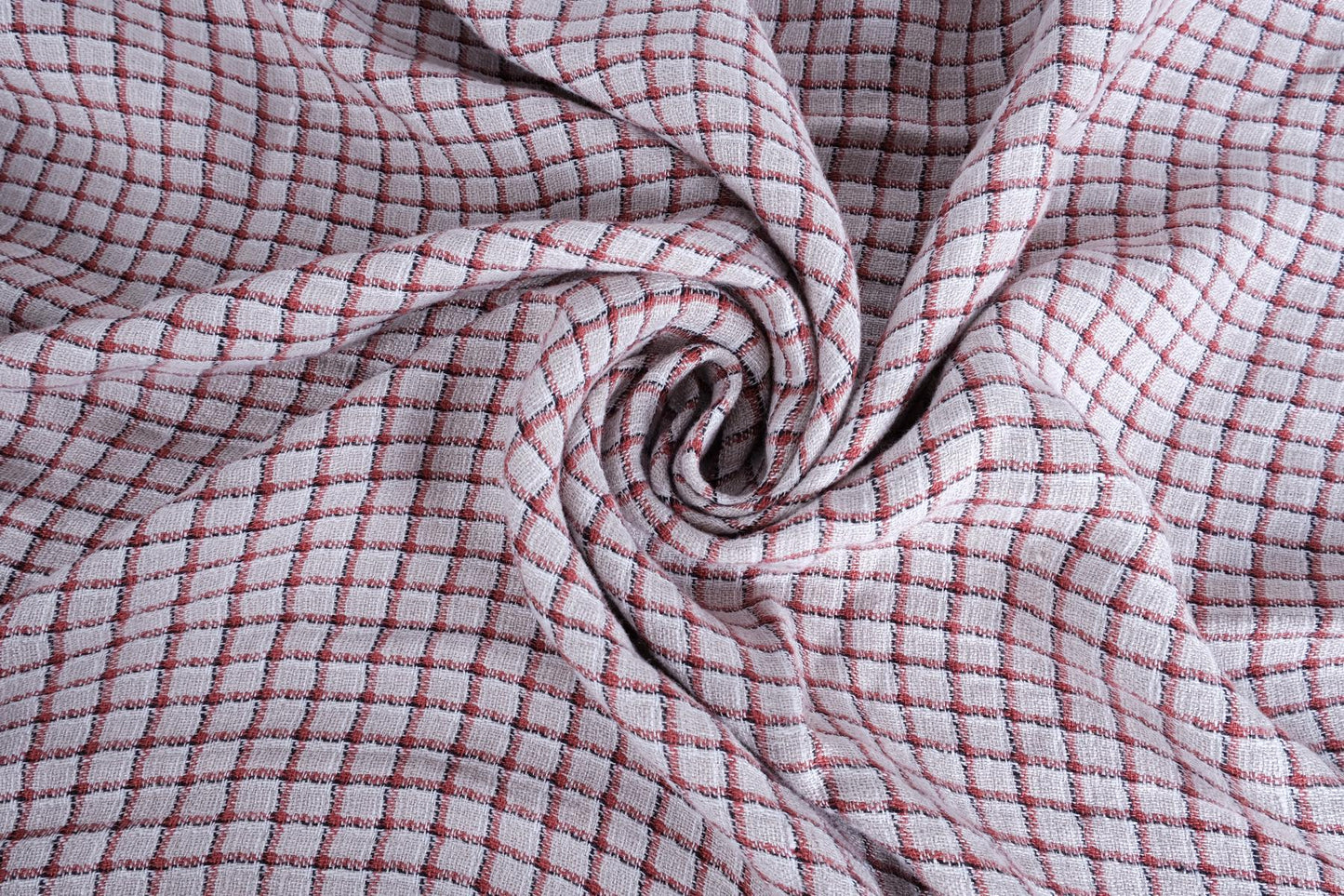 Red grey squares - linen fabric - 230gsm - 820SH
