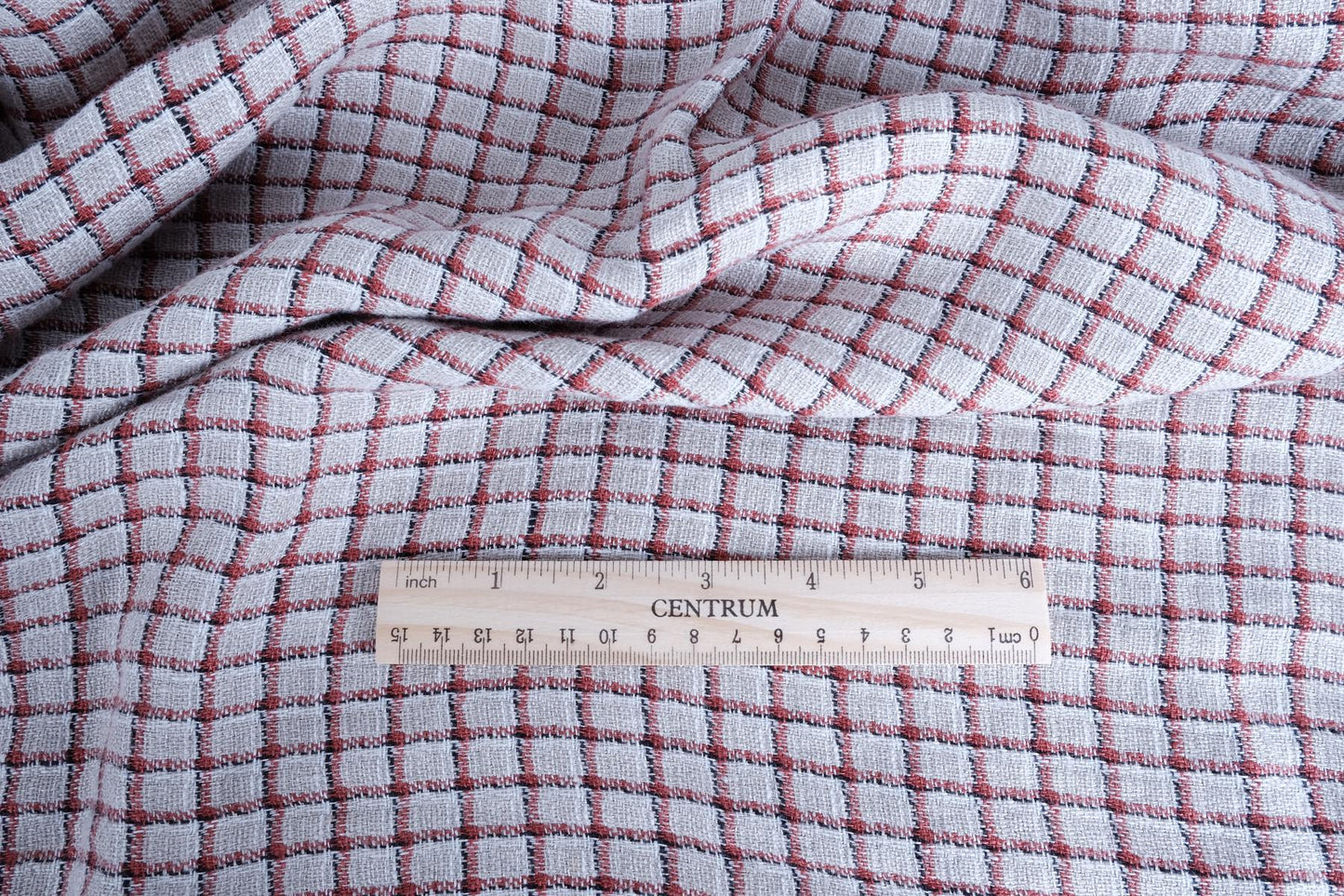 Red grey squares - linen fabric - 230gsm - 820SH