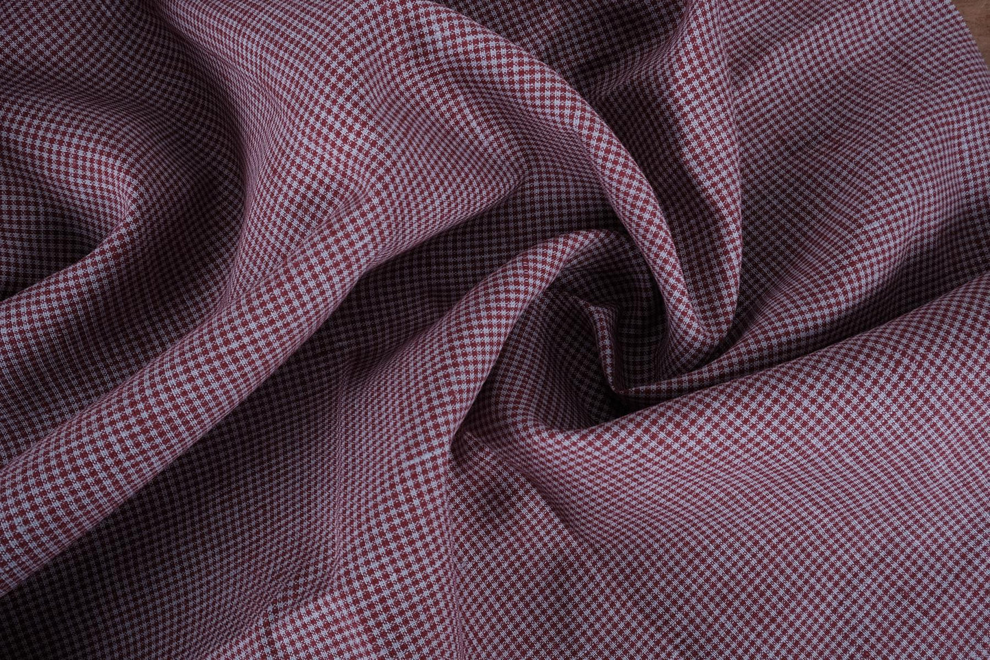 Houndstooth - red grey - linen fabric - 414M