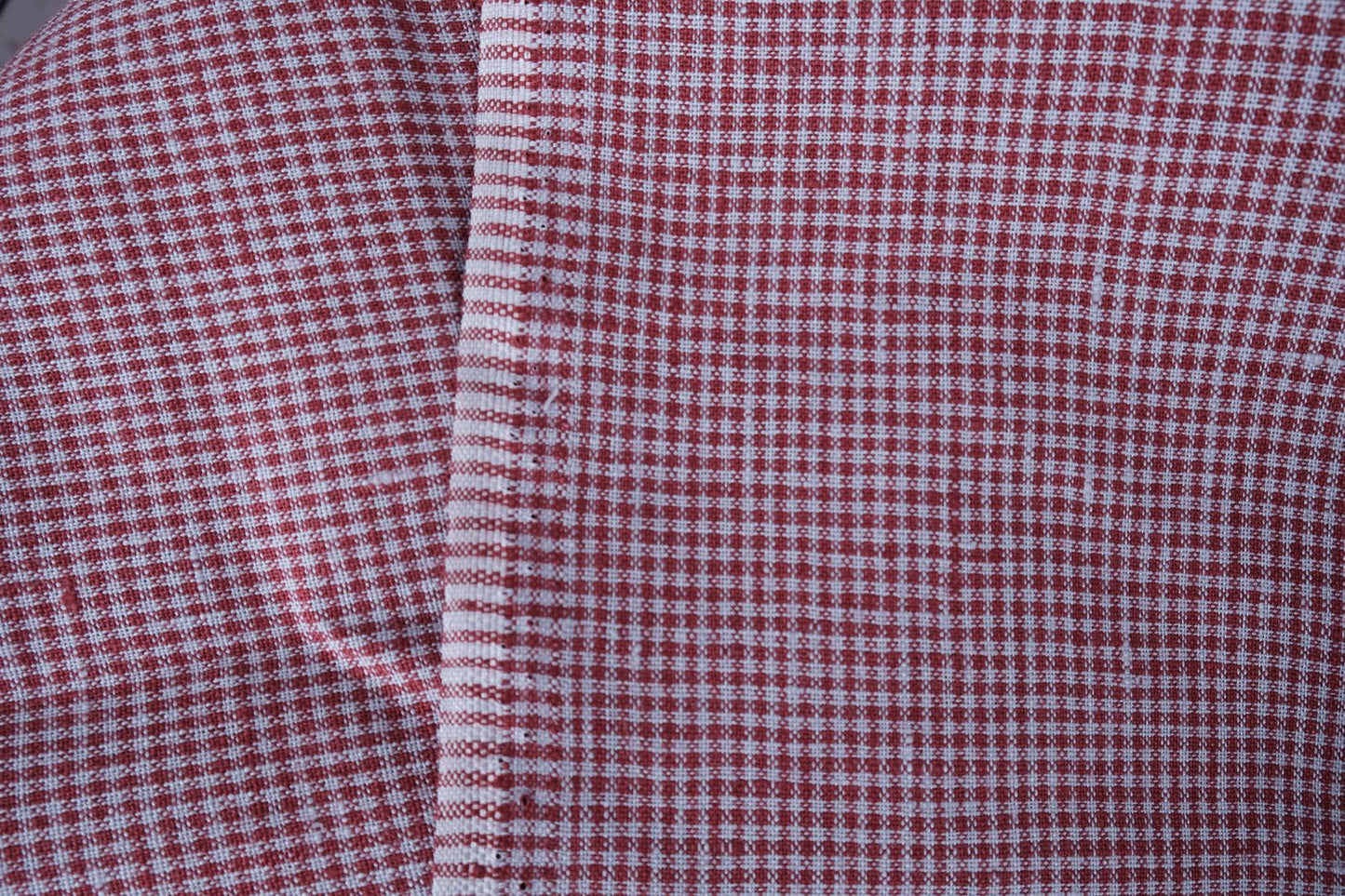 Houndstooth - red grey - linen fabric - 414M