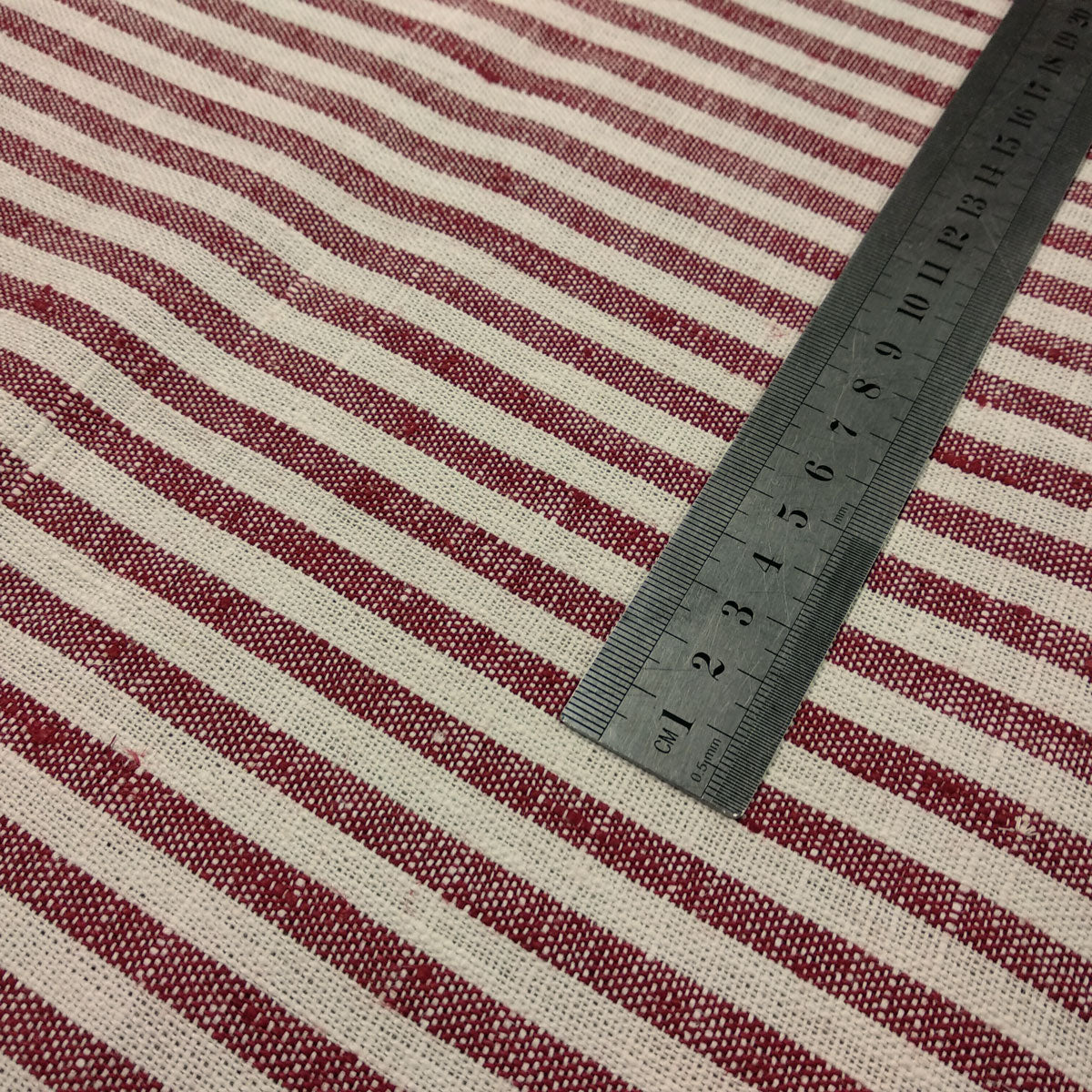 Striped - burgundy ecru - linen fabric - 908H