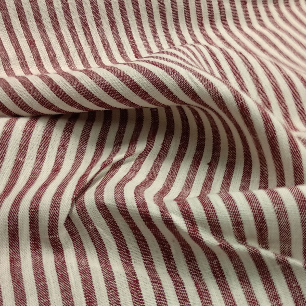 Striped - burgundy ecru - linen fabric - 908H