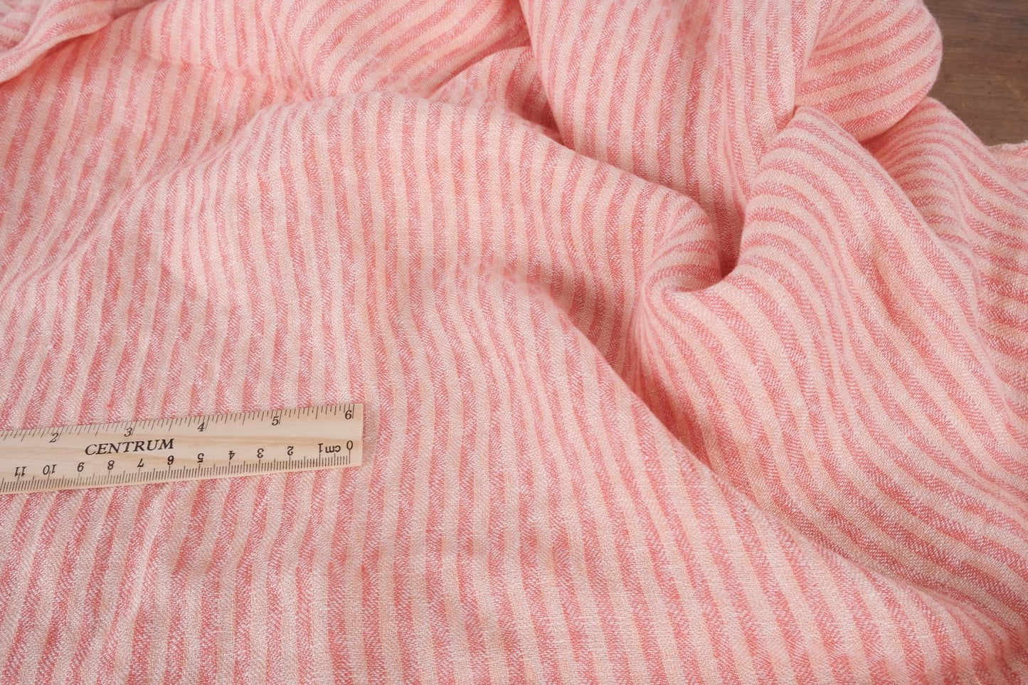 Striped salmon pink - linen fabric - 627M