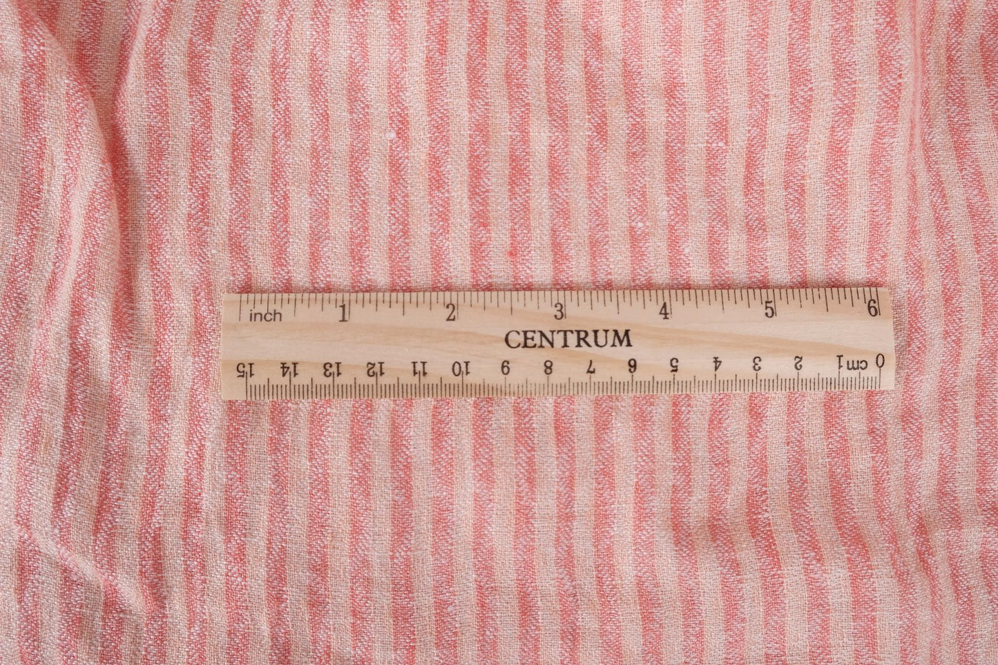 Striped salmon pink - linen fabric - 627M