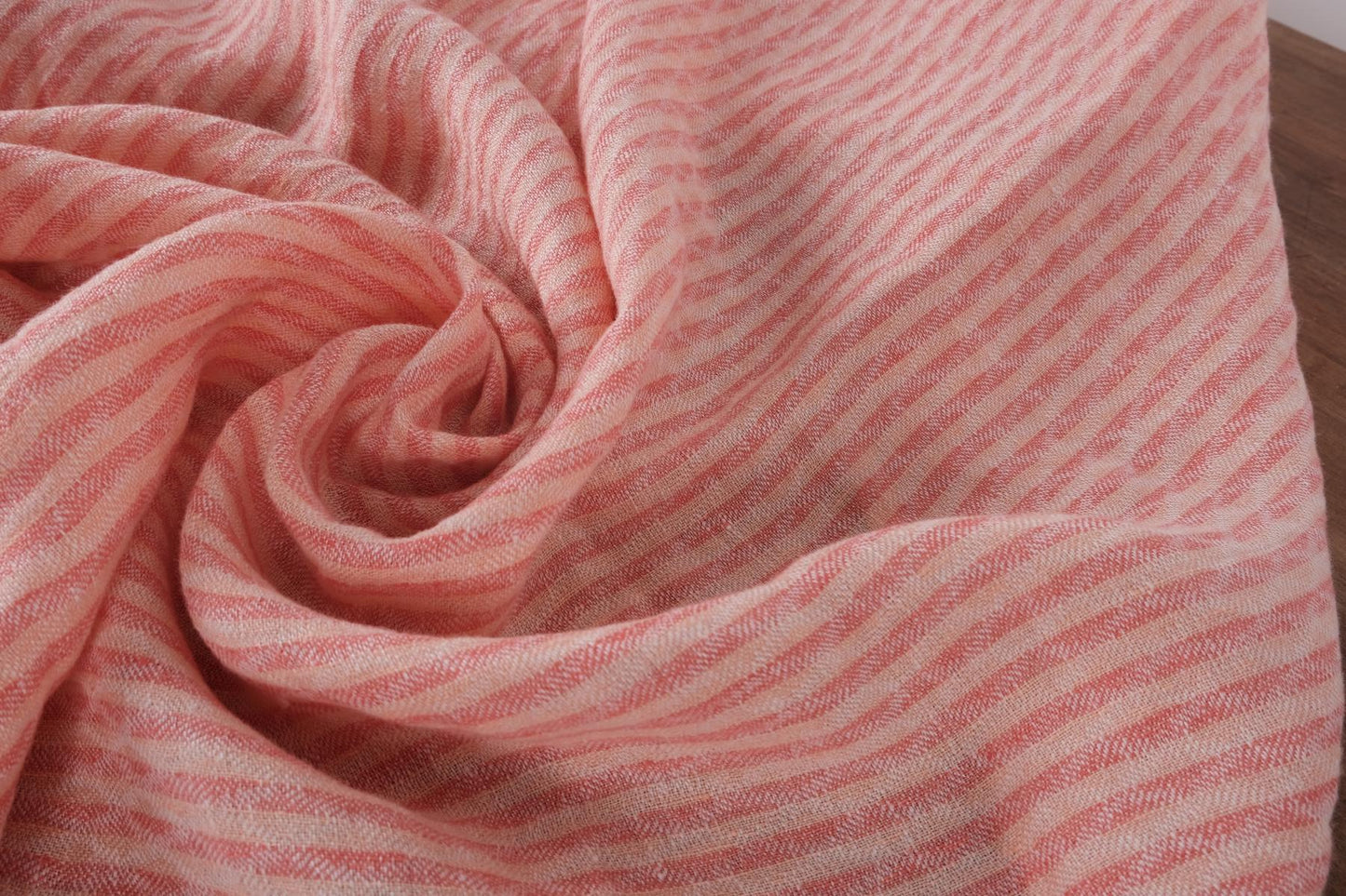 Striped salmon pink - linen fabric - 627M