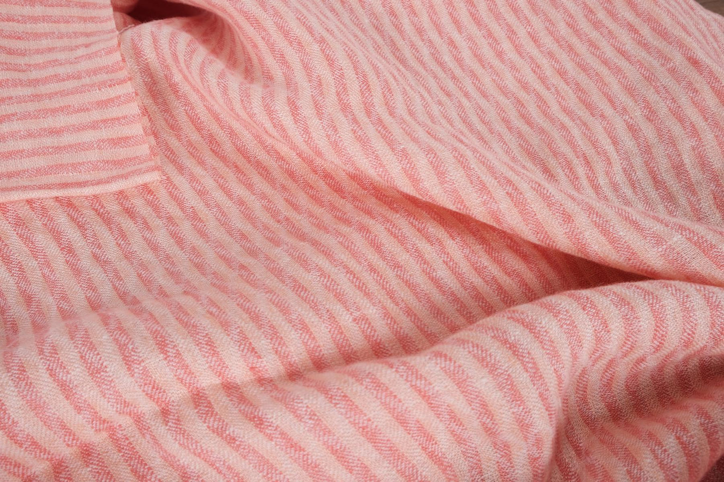 Striped salmon pink - linen fabric - 627M